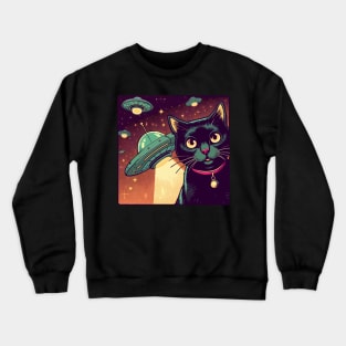 Retro cat selfie with UFO Crewneck Sweatshirt